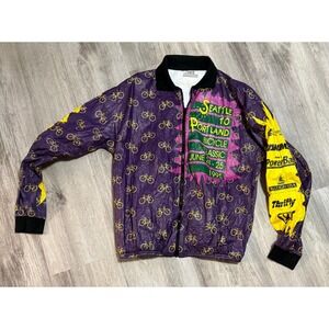 1995 Seattle to Portland Bicycle Classic Jacket Purple All Over Bicycle Print L